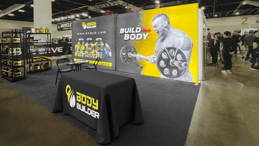 bodybuilder tablecloth sustainable image by Exhibitcentral.com.au
